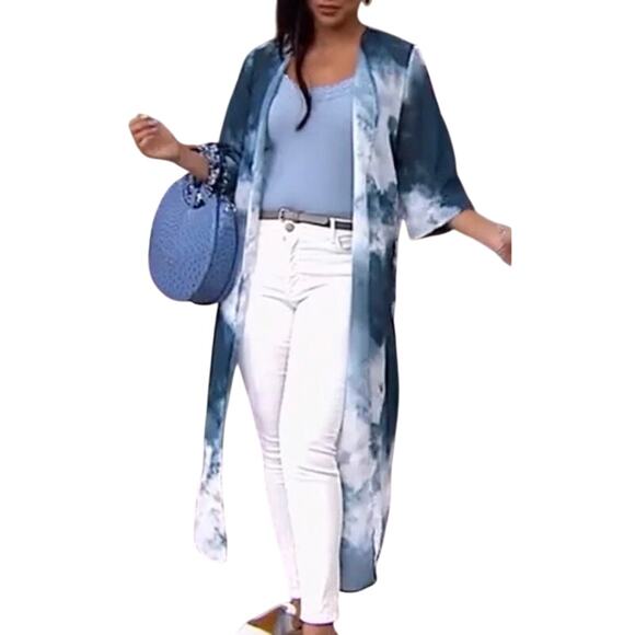 Colleen Lopez Tops - Colleen Lopez Blue White Tie Dye Duster MP New In Package